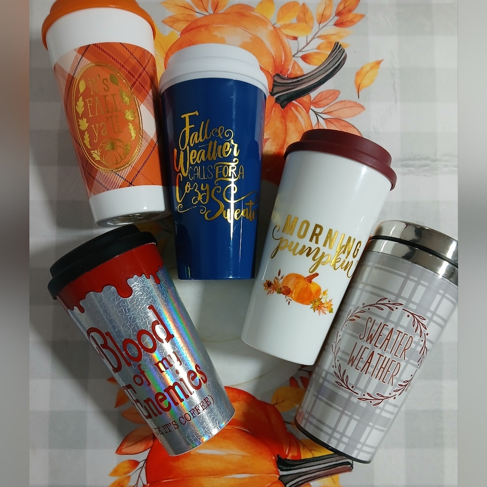 Autumn Collection Of Travel Mugs + 1 Halloween Travel Mug